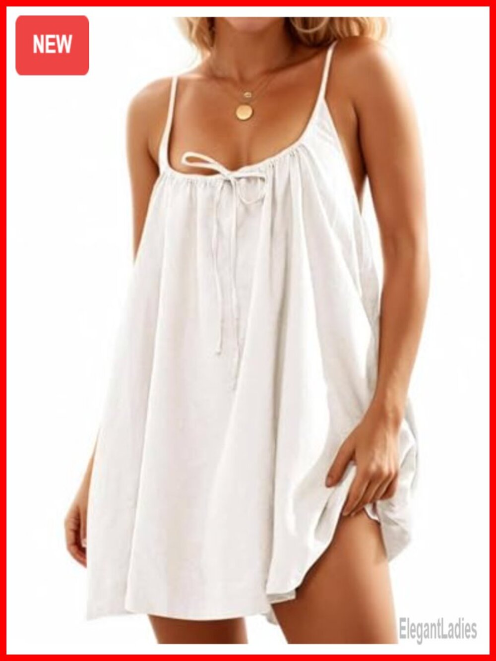 Linen Blend Mini Sundress with Pockets Sleeveless Spaghetti Strap Backless